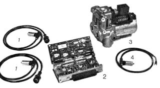 Рис. 1. Элементы АБС: 1 — датчики скорости вращения передних колес; 2 — электронный блок; 3 — гидра