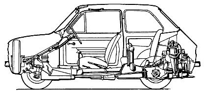 Рис 4. Заднемоторная компоновка — «Польский ФИАТ-126П» (ПНР). Коробка передач, главная передача, сц