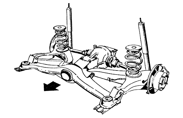 Независимая подвеска задних колес «Опель-сенатор» на косых (с диагонально расположенной осью качения) рычагах.
