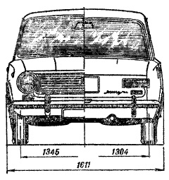 Схема автомобиля ВАЗ-2101 (вид спереди и сзади).