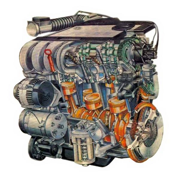 «2,8ВР6». Очень короткий шестицилиндровый двигатель размещается поперек моторного отсека. Привод ра