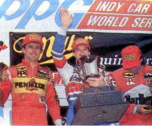 Победители гонки чемпионата CART в Милуоки 1990 года - Р.Мирз, А.Ансер-младший, Э.Фиттипальди.