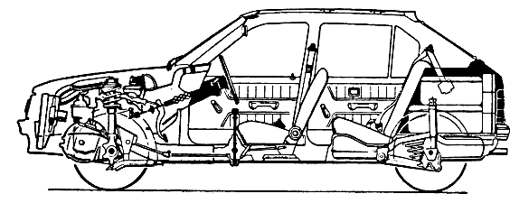 Рис 8. Опель-кадет» (ФРГ) — пример автомобиля с передними ведущими колесами и поперечным расположен