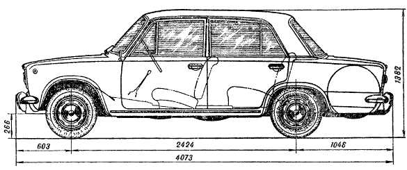 Схема автомобиля ВАЗ-2101 (вид сбоку).