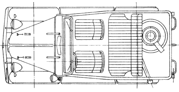 Схема автомобиля ГАЗ-69 (вид сверху).